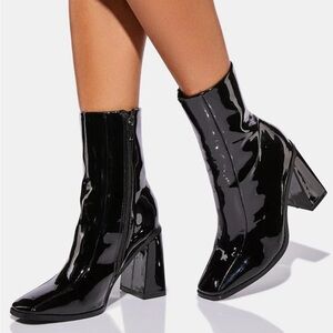Koi Footwear Shiny Black Heeled Booties Size 8